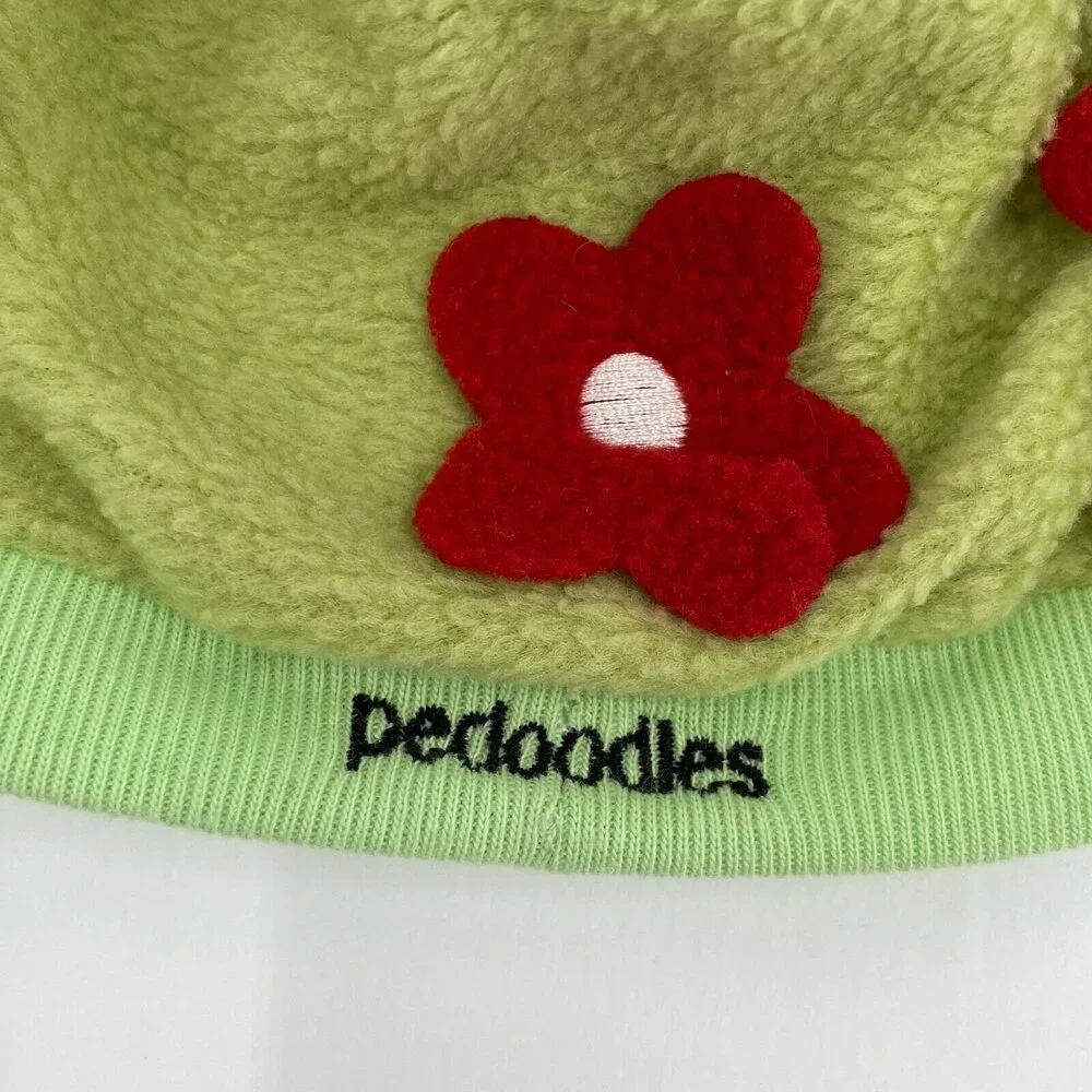 Pedoodles Girls Green Red Floral Fleece Stretch Comfort Beanie Hat Size Small
